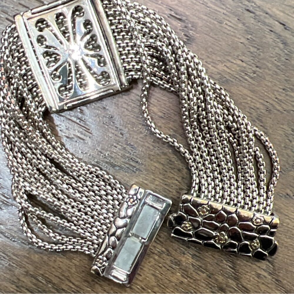 Silver & Gold Plated 10 Strand Box Chain Bracelet 7.75" EUC - Picture 4 of 5